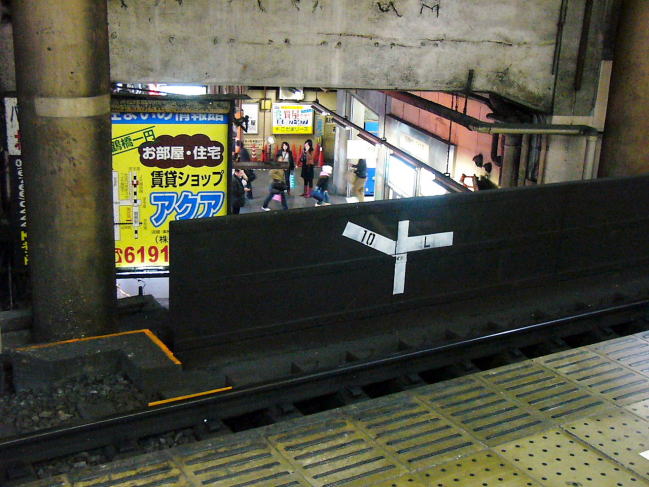 ホームから鶴橋駅西口を見下ろす